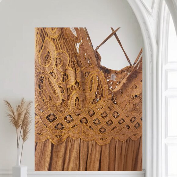 Free People One Womens Adella Slip Dress Golden Yellow Lace Spaghetti Strap - Picture 5 of 7